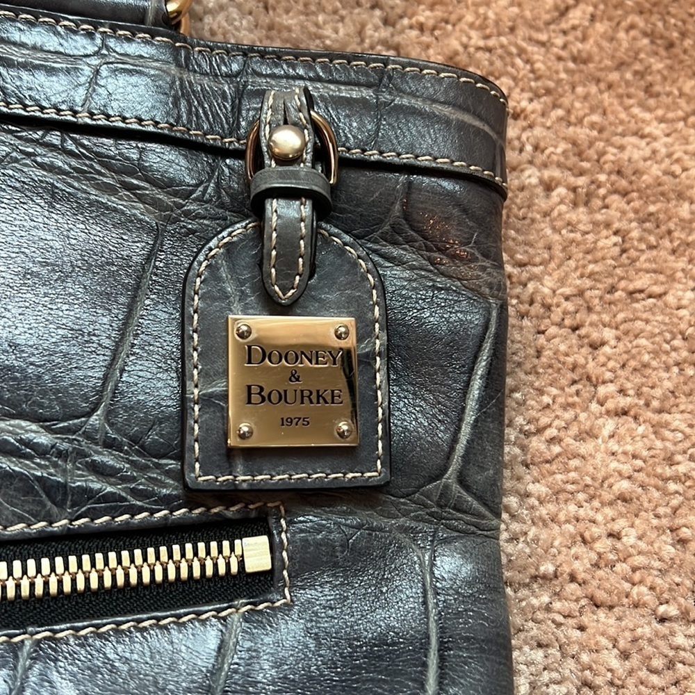 Dooney & Bourke Blue Croc Embossed Leather Top Handle Shoulder Bag Purse - Picture 5 of 11